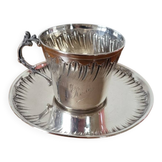 Tasse et Sous tasse en Argent poinçon Minerve, Orfèvre Bouclier & Paris.