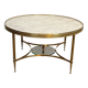 Neoclassical Round Coffee Table in Brass with Beaded Gallery. Marble Top
