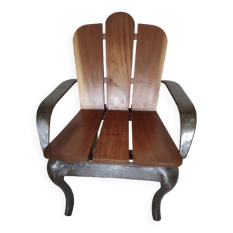 Baroque metal & wood designer armchair
