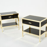 Paire de tables de chevet laquées laiton par Michel Pigneres 1970