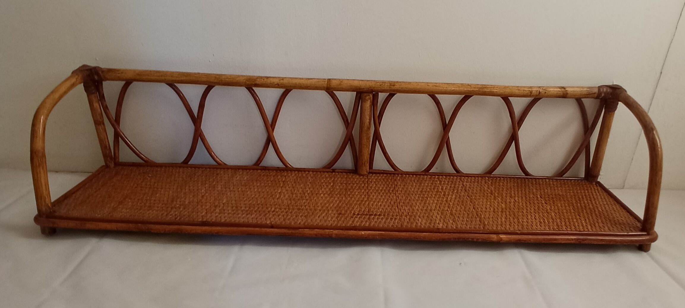 Pair of bamboo and rattan shelves