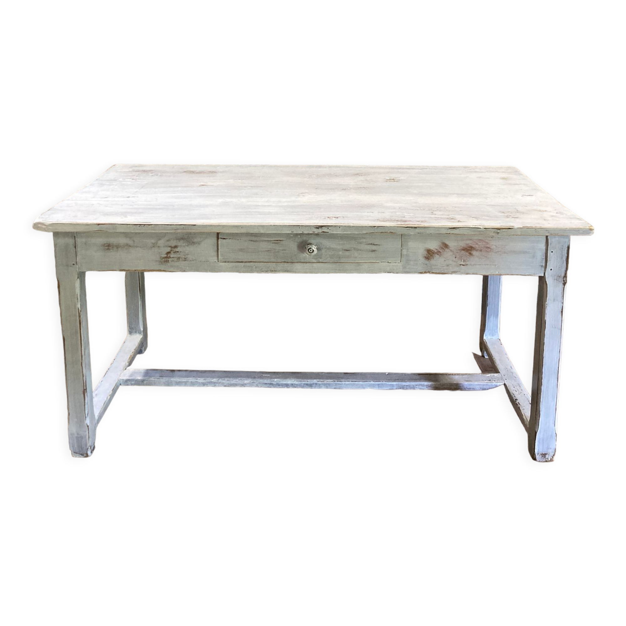 Farmhouse table 6 people white patinated in rectangular solid oak