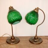 A pair of modern 1980s table lamps, brass and glass, E27, height 48 cm