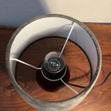 Small walnut wood ball lamp with velvet shade