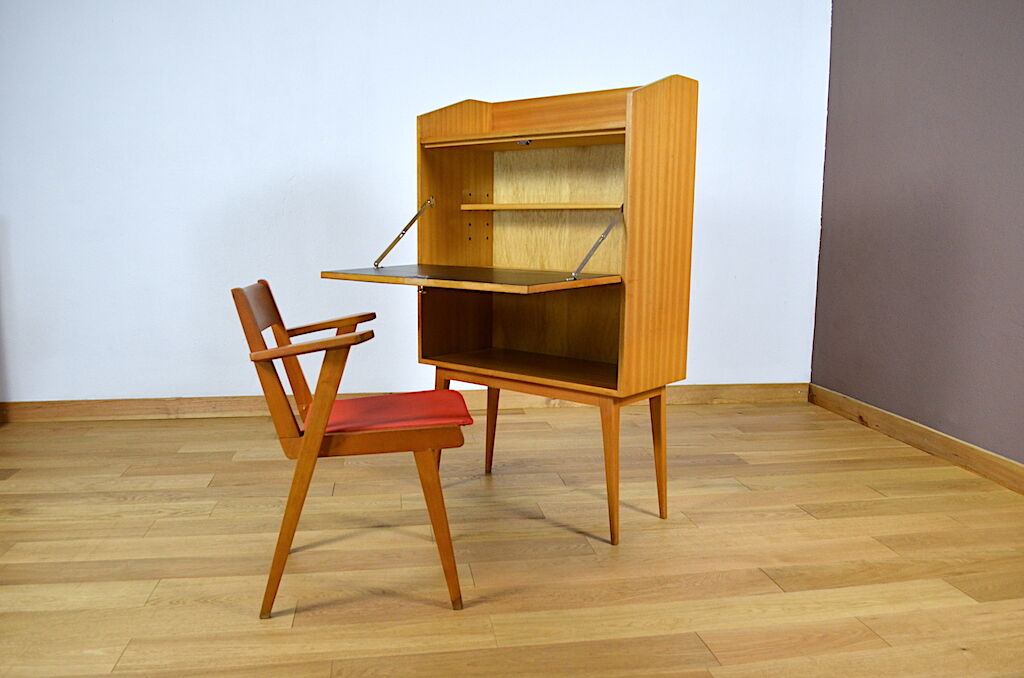 Blond & feet compass 1960 mahogany Vintage Secretary