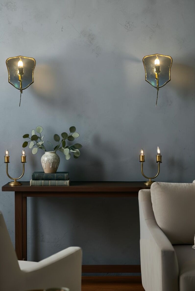 Art Deco Brass Mirrored Sconces Set of 2 1950’s