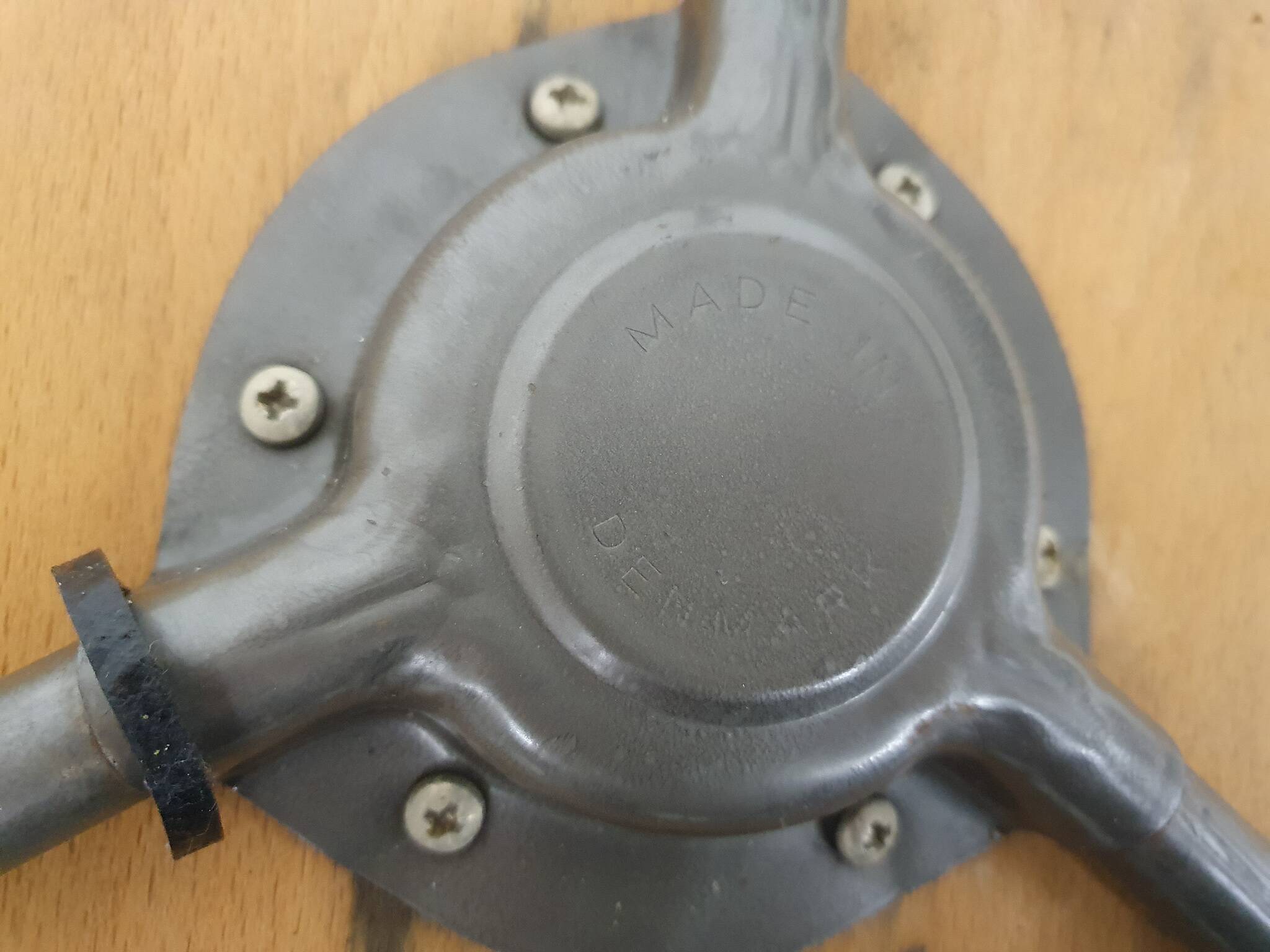 Teak and metal Arne Jacobsen inspired tripod stool, Denmark 1960's