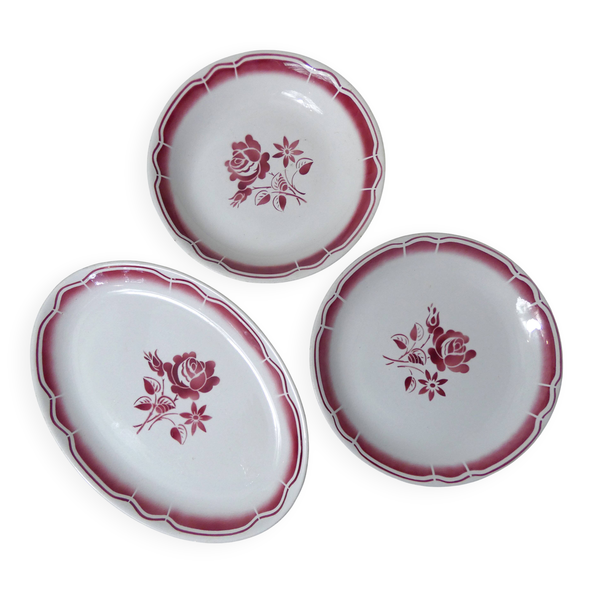 3 old FB Digoin earthenware dishes