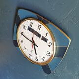 Vintage formica clock rectangular silent wall clock "Jaz golden blue"