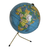 Vintage 1960 golden terrestrial globe by Taride, tripod world map - 28 cm