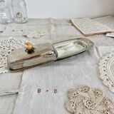 Vintage stainless steel butter dish, acorn and molded glass cup