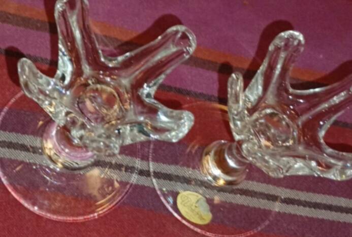 Pair of Whitefriars candlesticks – Crystal 1960 – Mint condition with labels