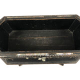 Blackened wooden planter decorated with flowers in medallions and mother-of-pearl burgauty, Napoleon III