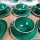 Service à café / thé Saint-Clément modèle 4044 vert émaillé doré – Art déco