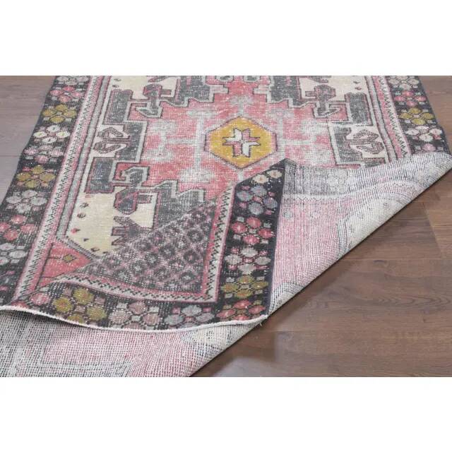 Vintage Turkish Oushak Handmade Wool Cotton Pink Area Rug 112x240