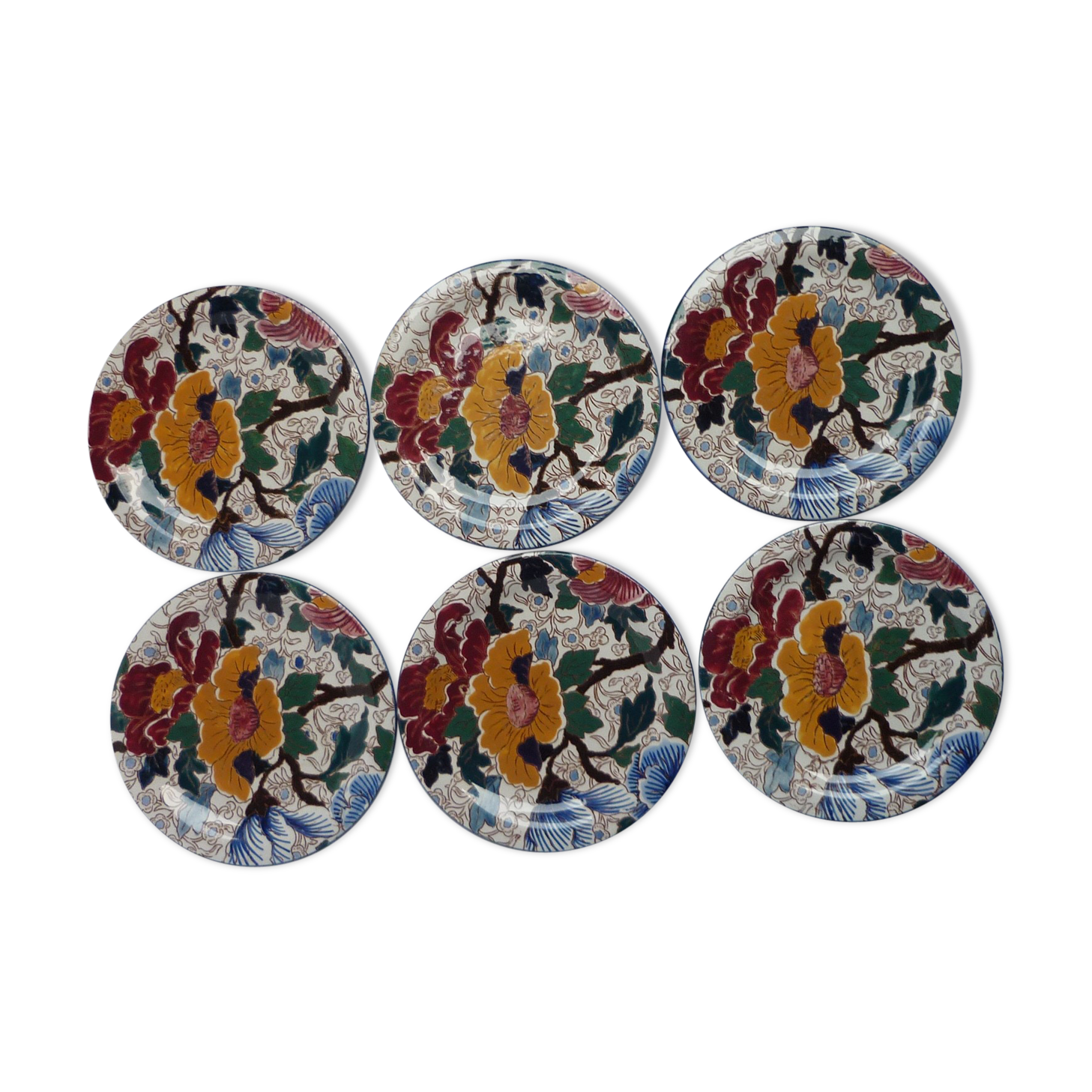 Set of 6 dessert Gien peonies plates