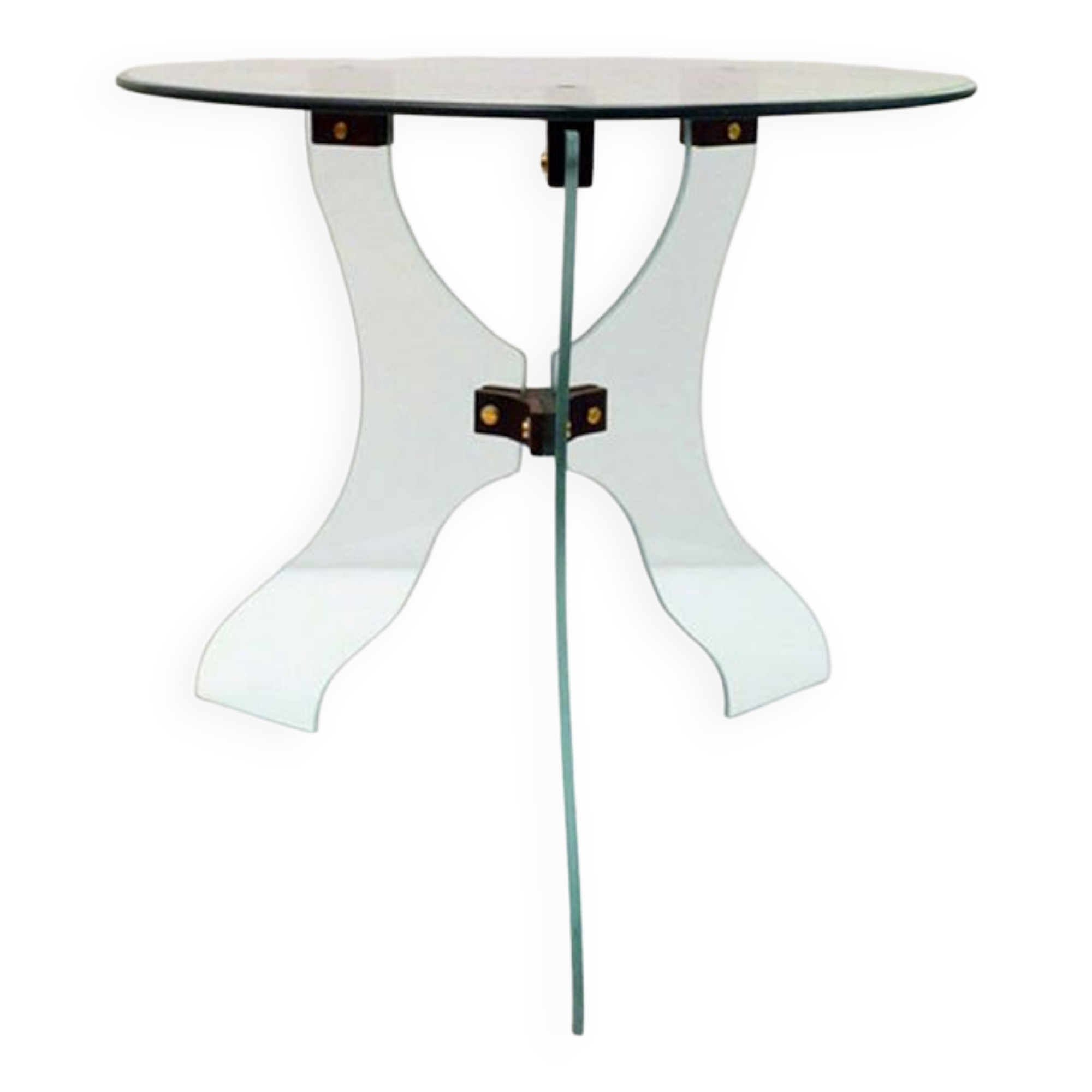 Table basse en cristal biseauté avec joints en bois années 1950