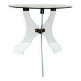 Table basse en cristal biseauté avec joints en bois années 1950