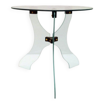 Table basse en cristal biseauté avec joints en bois années 1950
