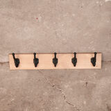 Wooden coat rack with 5 metal hooks