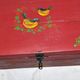 Vintage wooden trunk – toy chest or music box with painted stencil bird decoration.