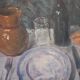 Oil painting. Still life with wine bottle