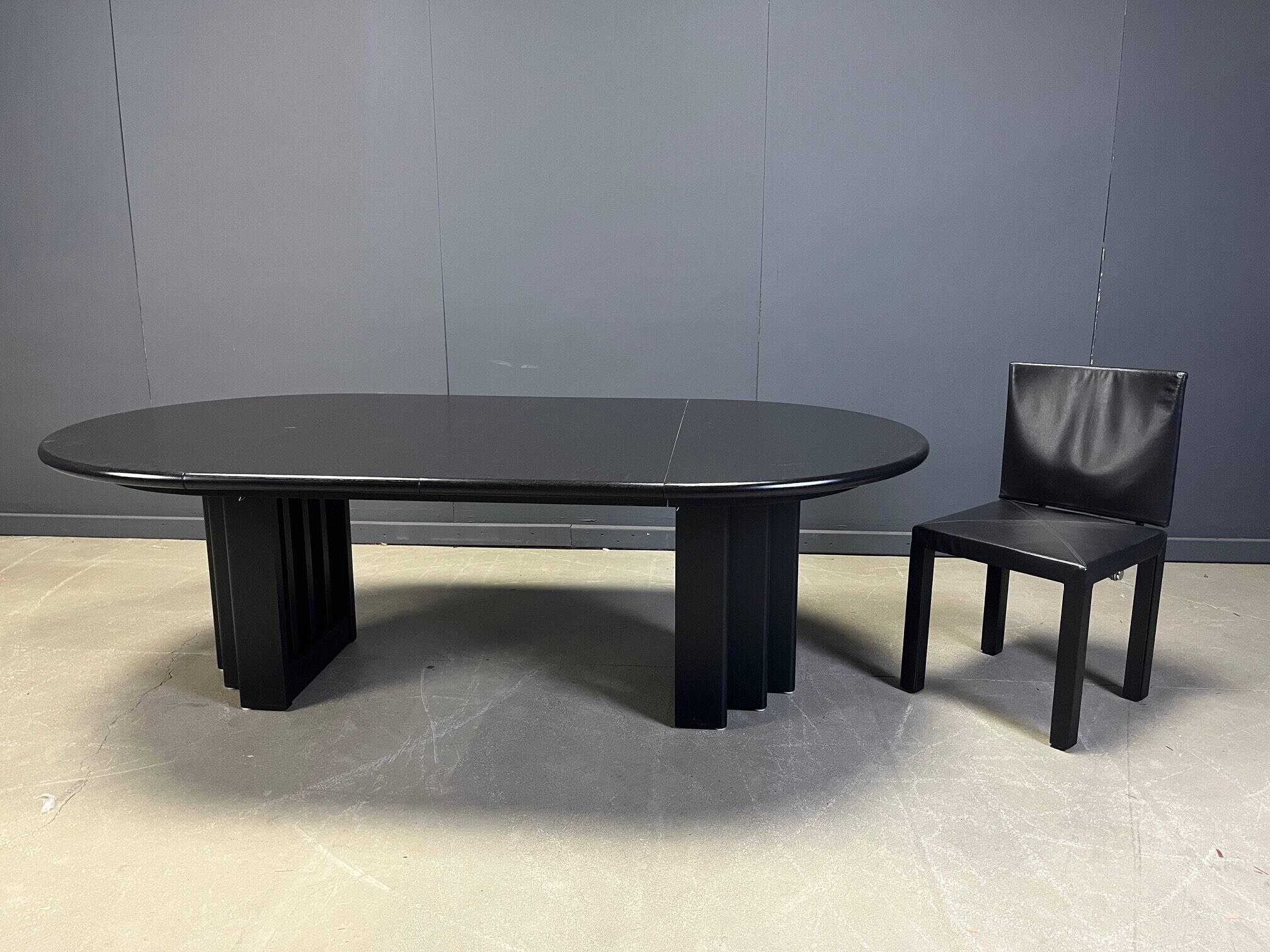Vintage extendable black wooden dining table, 1980s