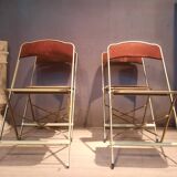 Set of four folding metal and velvet chairs