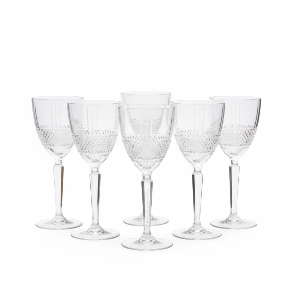 Set of 6 crystal wine glasses with a stud pattern