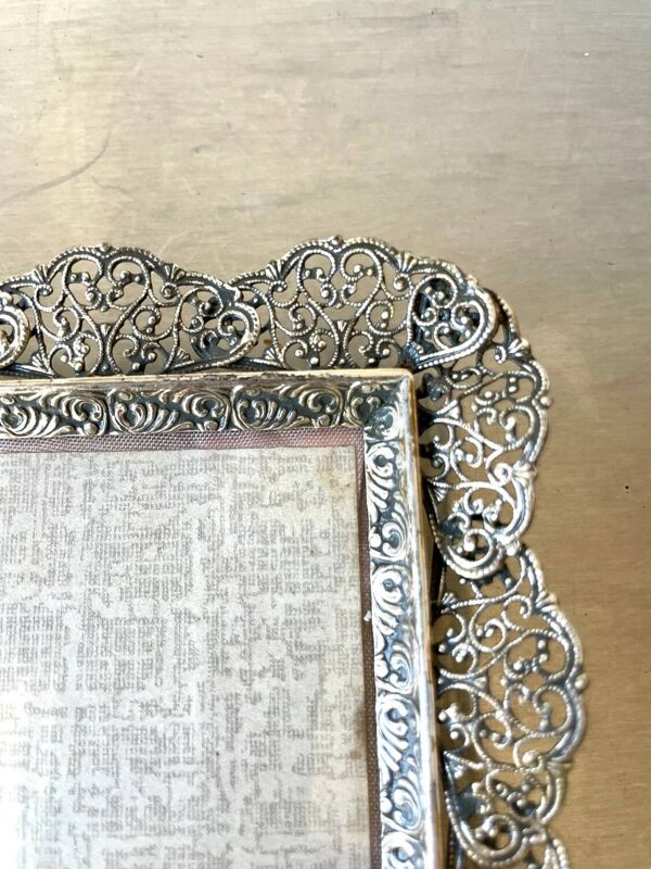 Cadre Vintage en métal argenté Cadre 16 cm x 13 cm Verre CONVEXE