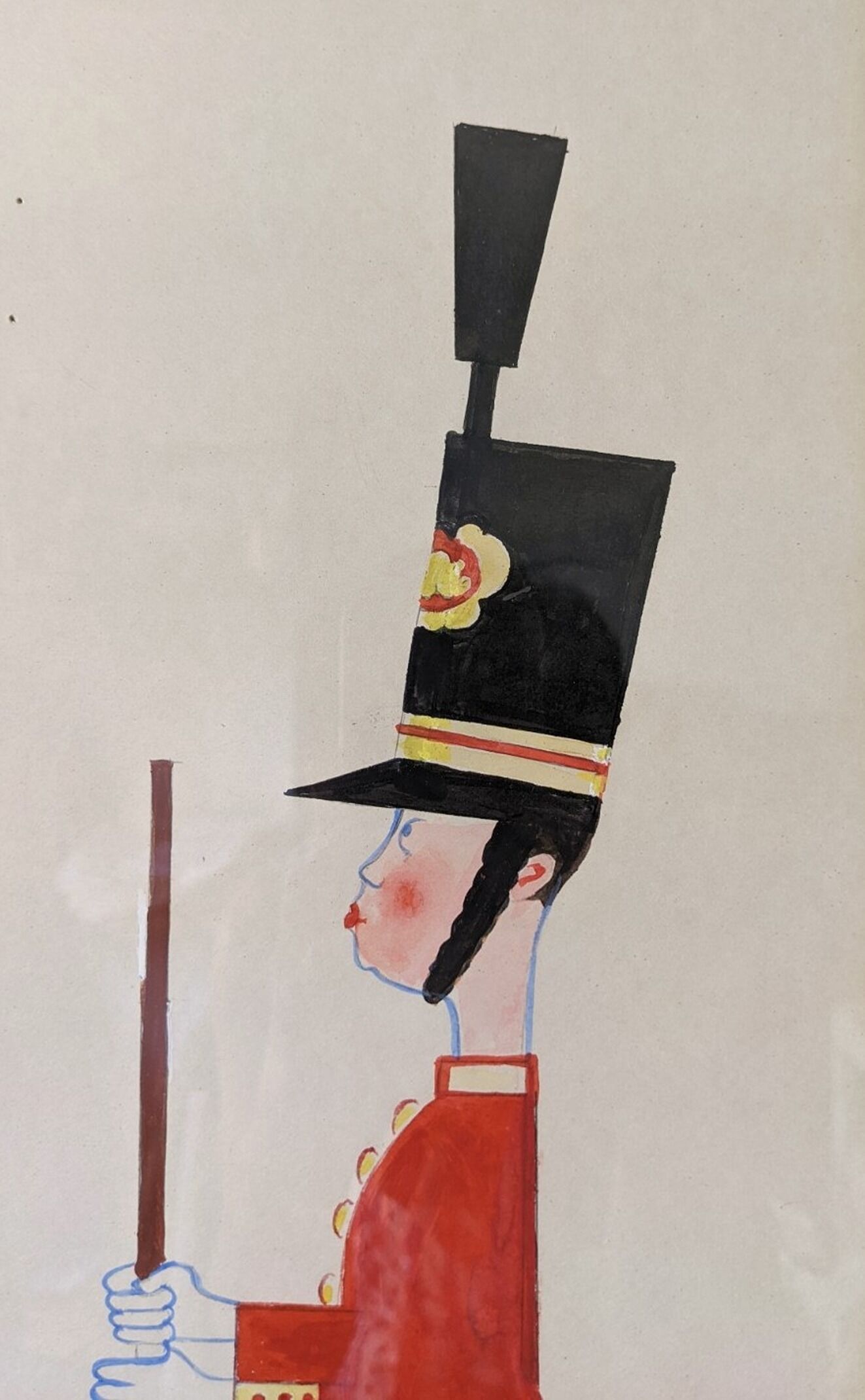 Mid-century modern swedish "The royal guard" vintage figurative watercolor & gouache painting