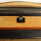 Old-curved wooden trunk - burlap