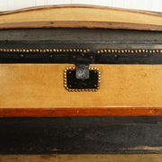 Old-curved wooden trunk - burlap
