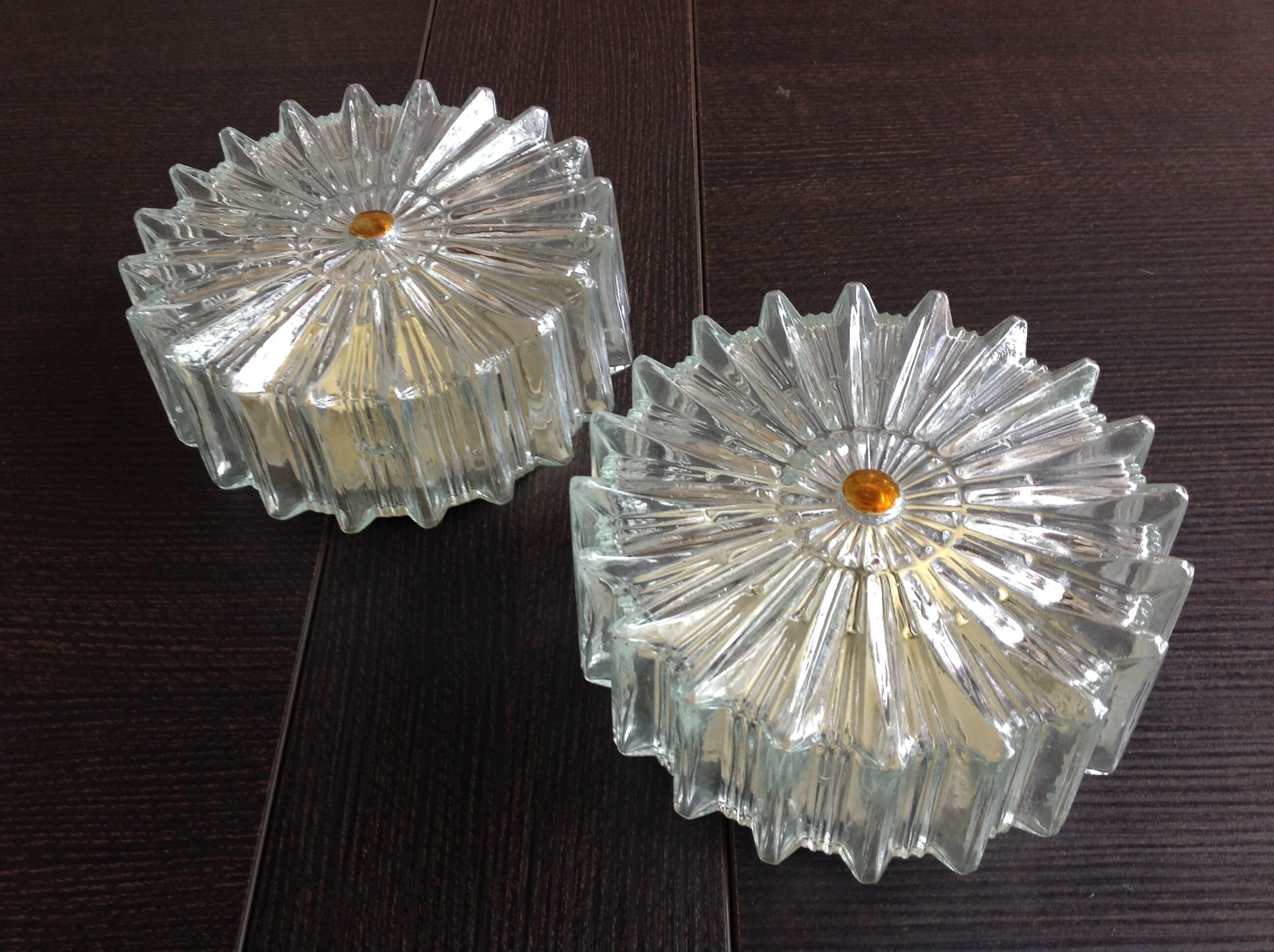 Paire de plafonniers ronds en verre structuré / vintage  années 60-70