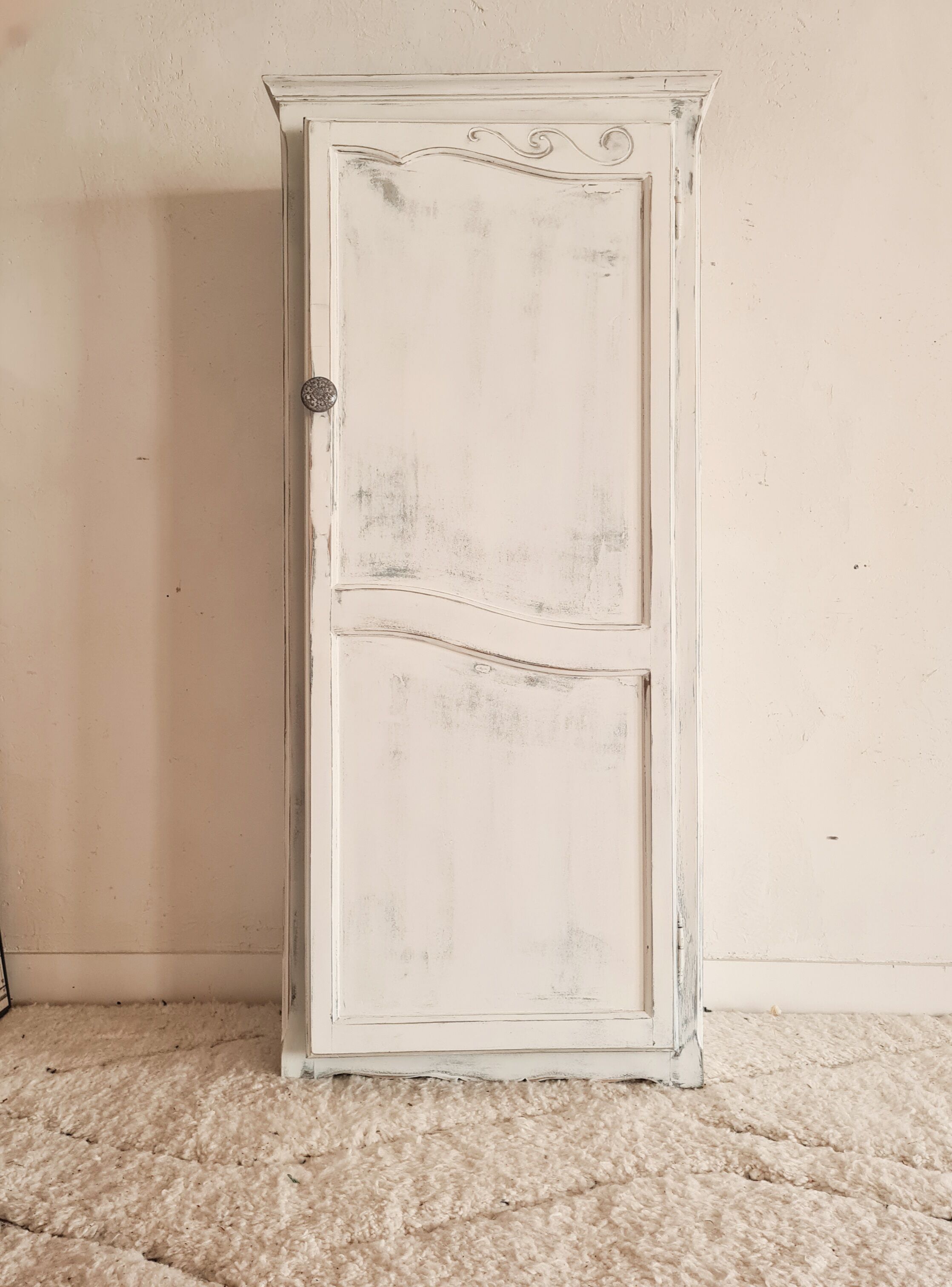 White hosiery cabinet renovated blue interior