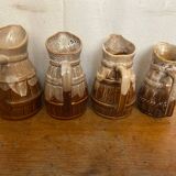 Set of 3 Barrel-Shaped Pitchers in the RÉVOL Style, Vintage Flamed Ceramic