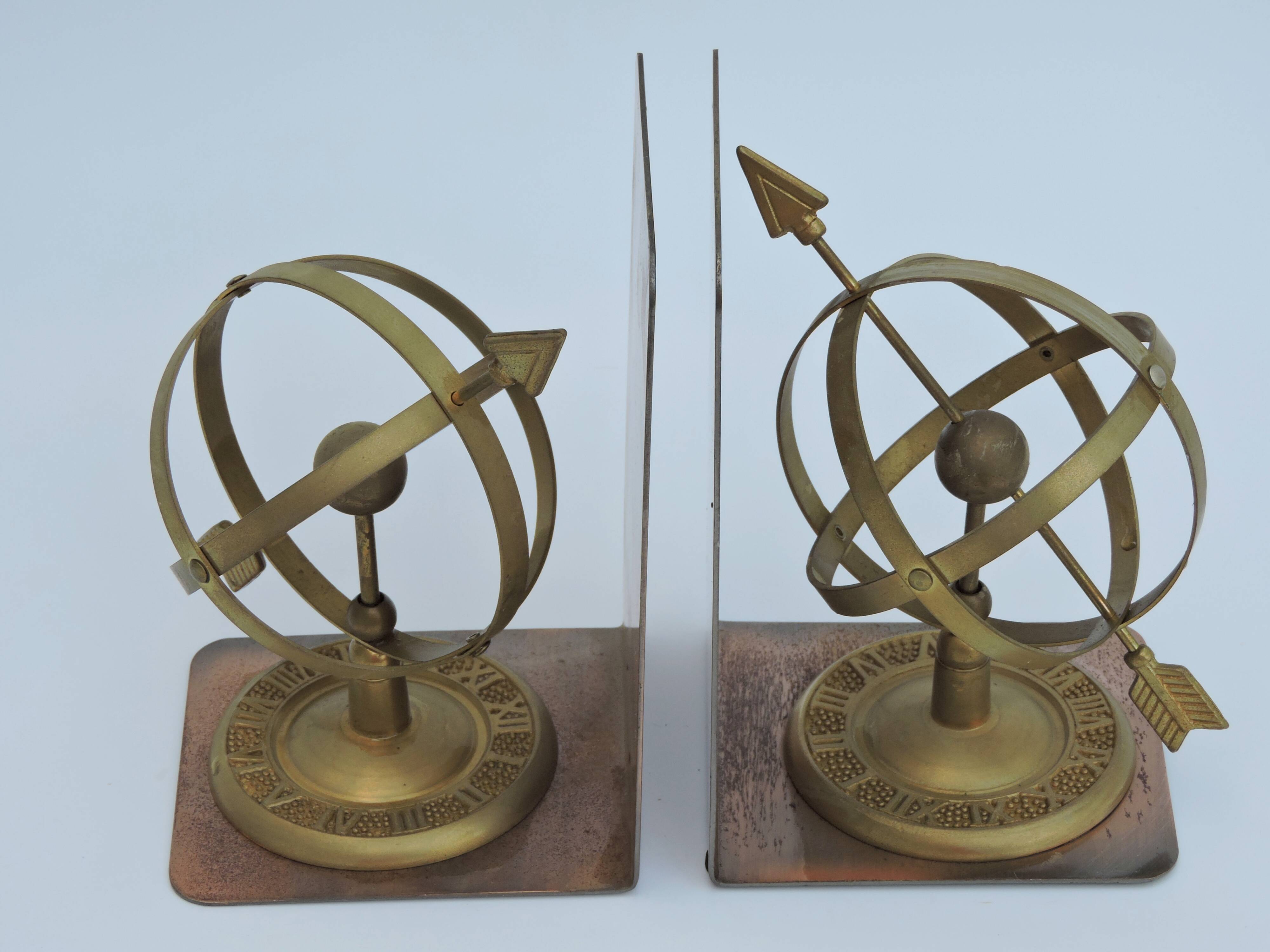 Pair of greenhouse book Astrolabe Sphere Armillary brass 1970