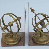 Pair of greenhouse book Astrolabe Sphere Armillary brass 1970