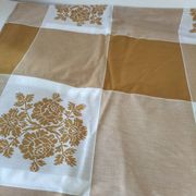 Nappe et 8 serviettes vintage – tons caramel et moutarde dorée