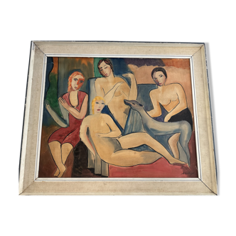 Young women and greyhound, SCHOENBERGER