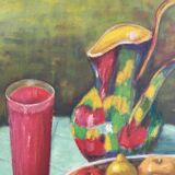 Tableau nature morte pichet et fruits