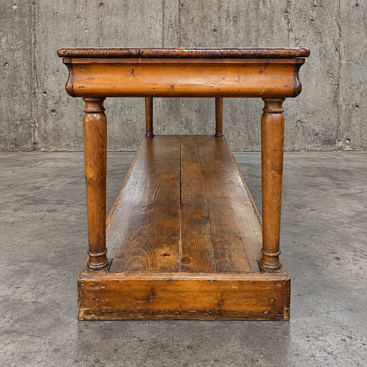Antique French draper's table / 2 x drawers / Pinewood / 1900s