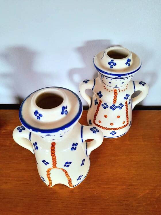 Pair of Polish ceramic candlesticks