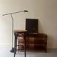 High bistro stool in turned wood and new cane, 1950