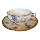 Rare 19th century cup and saucer, Sarreguemines earthenware, Louis XV model