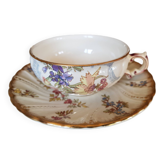 Rare 19th century cup and saucer, Sarreguemines earthenware, Louis XV model