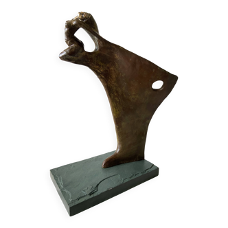 Contemporary Sculpture Solid Bronze Bow Boat and Mermaid Signed ORTIZ