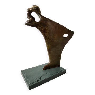 Contemporary Sculpture Solid Bronze Bow Boat and Mermaid Signed ORTIZ