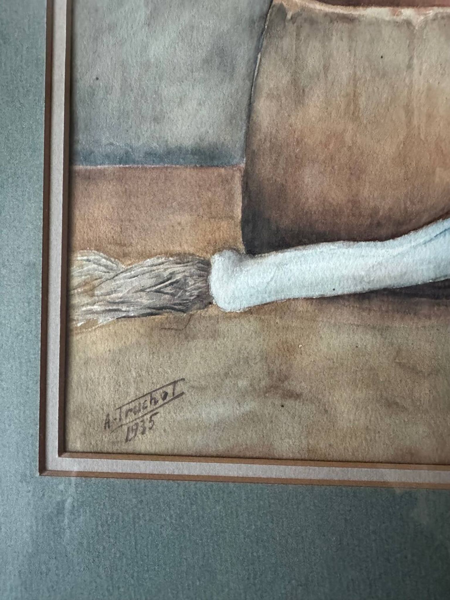 Aquarelle nature morte poireau ancienne 