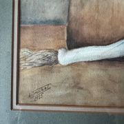 Aquarelle nature morte poireau ancienne 